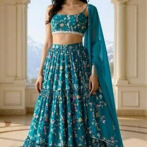 Teal Georgette Lehenga Choli